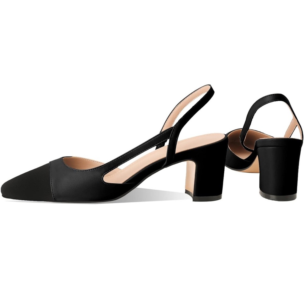 SOLD ✅Black slingback cap toe block heels, size 6.5